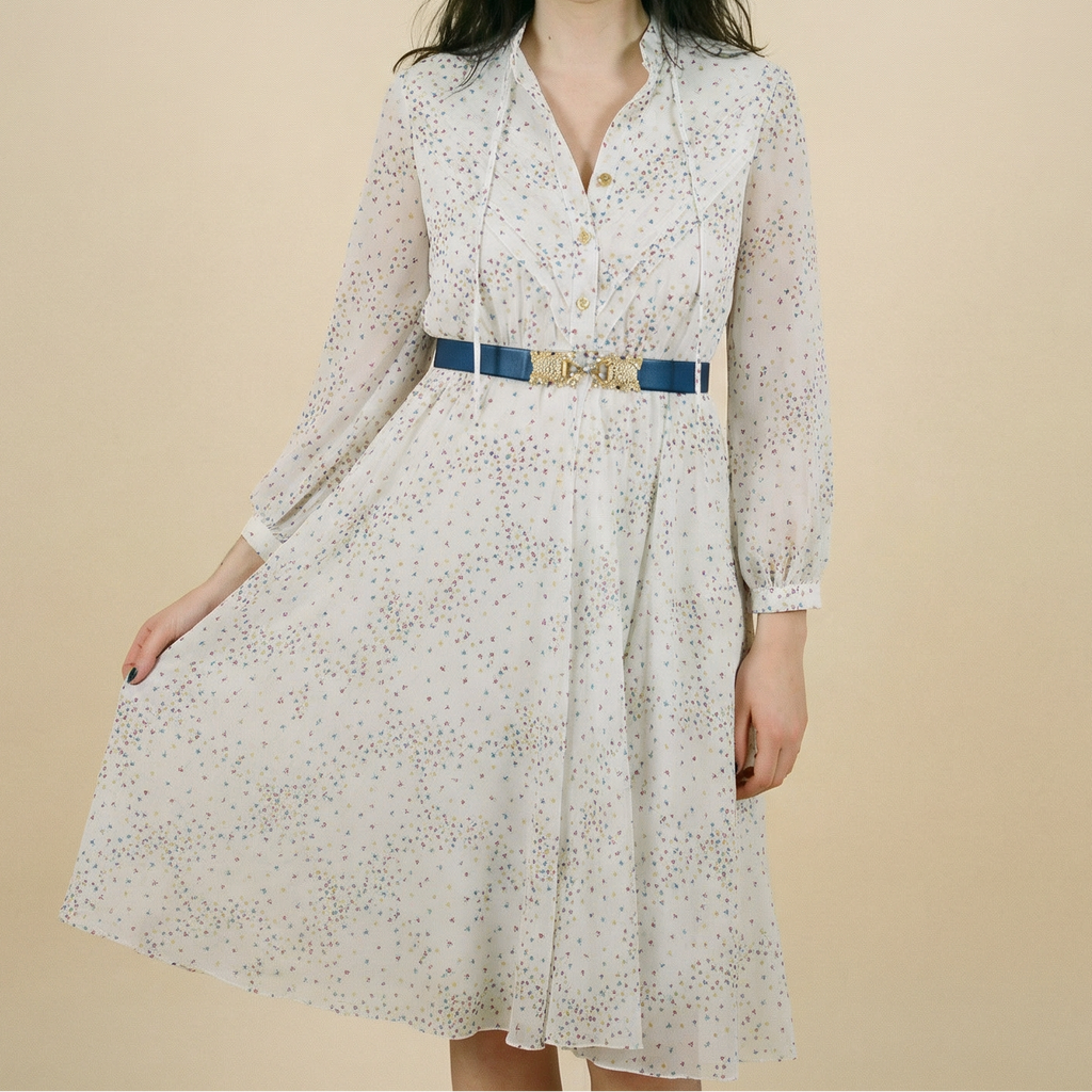 70s japanese deloge floral chiffon dress