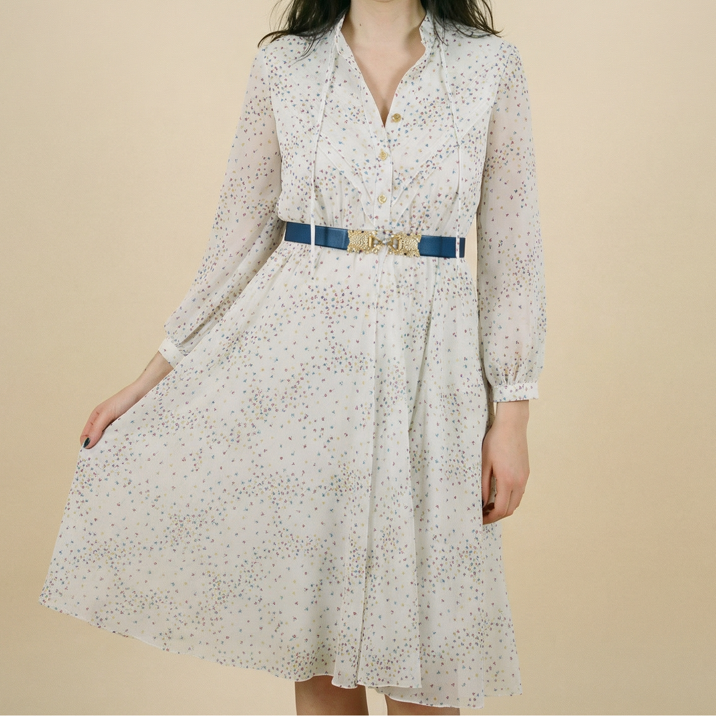 70s japanese deloge floral chiffon dress