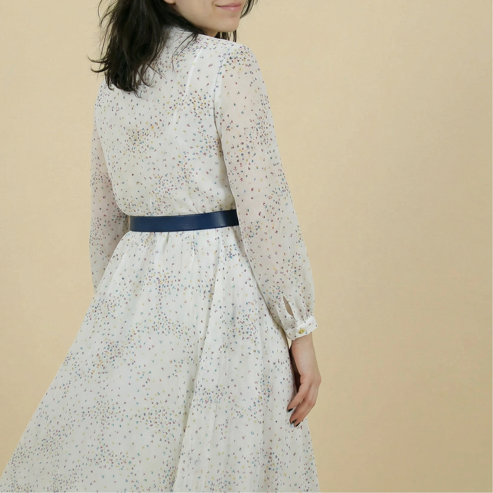 70s japanese deloge floral chiffon dress