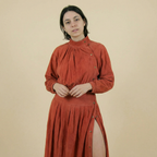 90s rust sculptural snap dress - 100% suede