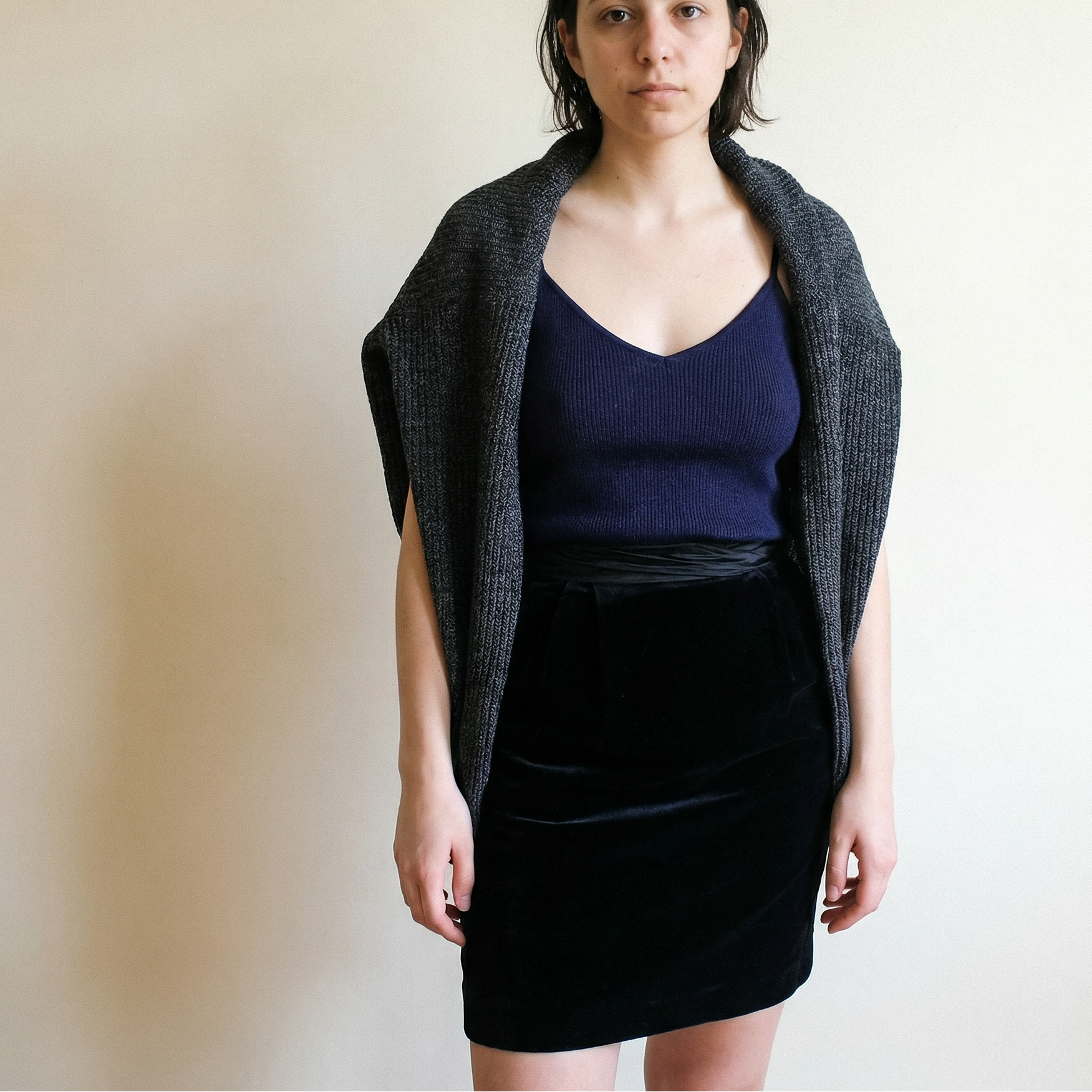 90s mary ann restivo black velvet pencil skirt