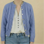 60s handknit periwinkle wool cardigan with mother of pearl buttons