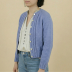 60s handknit periwinkle wool cardigan with mother of pearl buttons