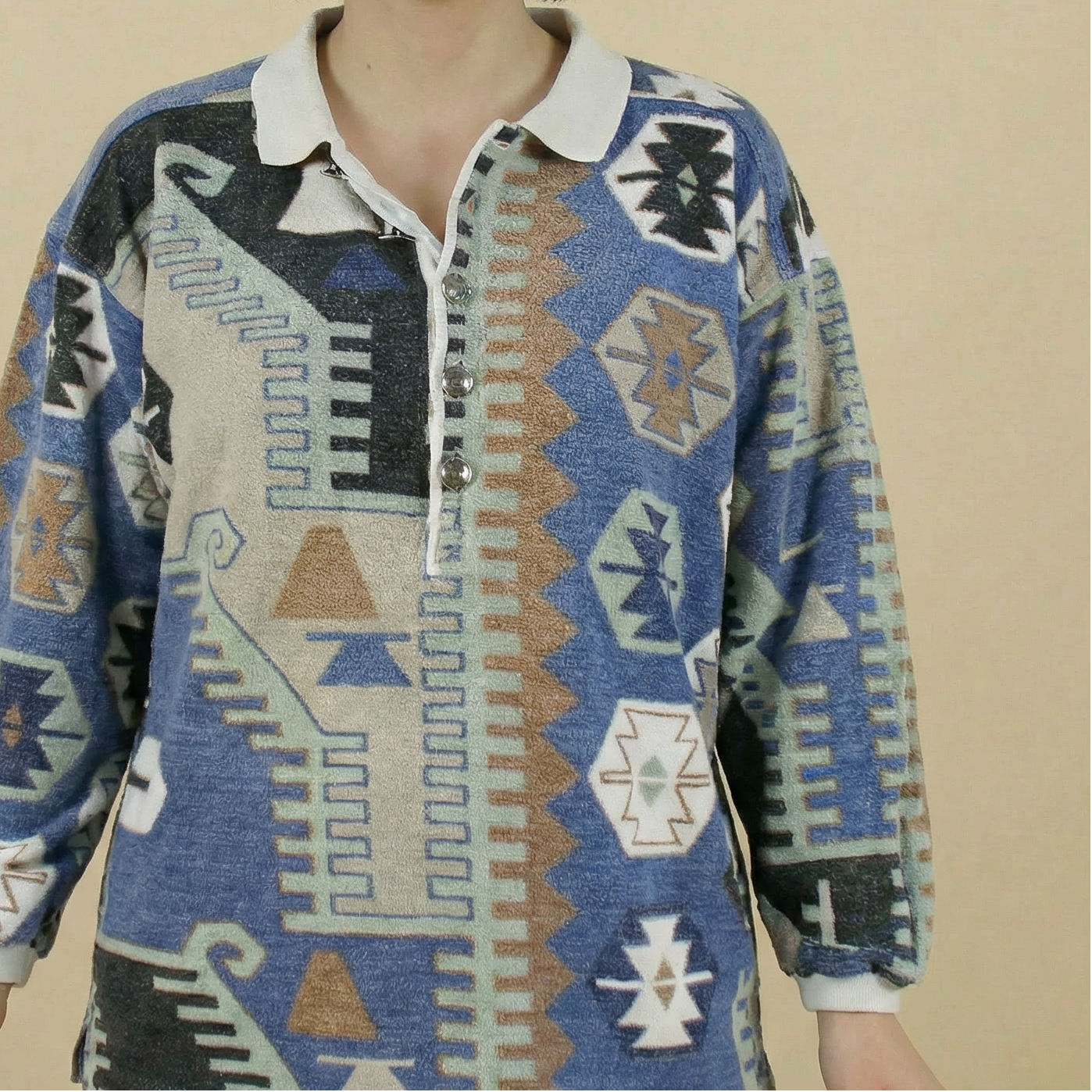 90s southwestern aztec jacquard rugby polo