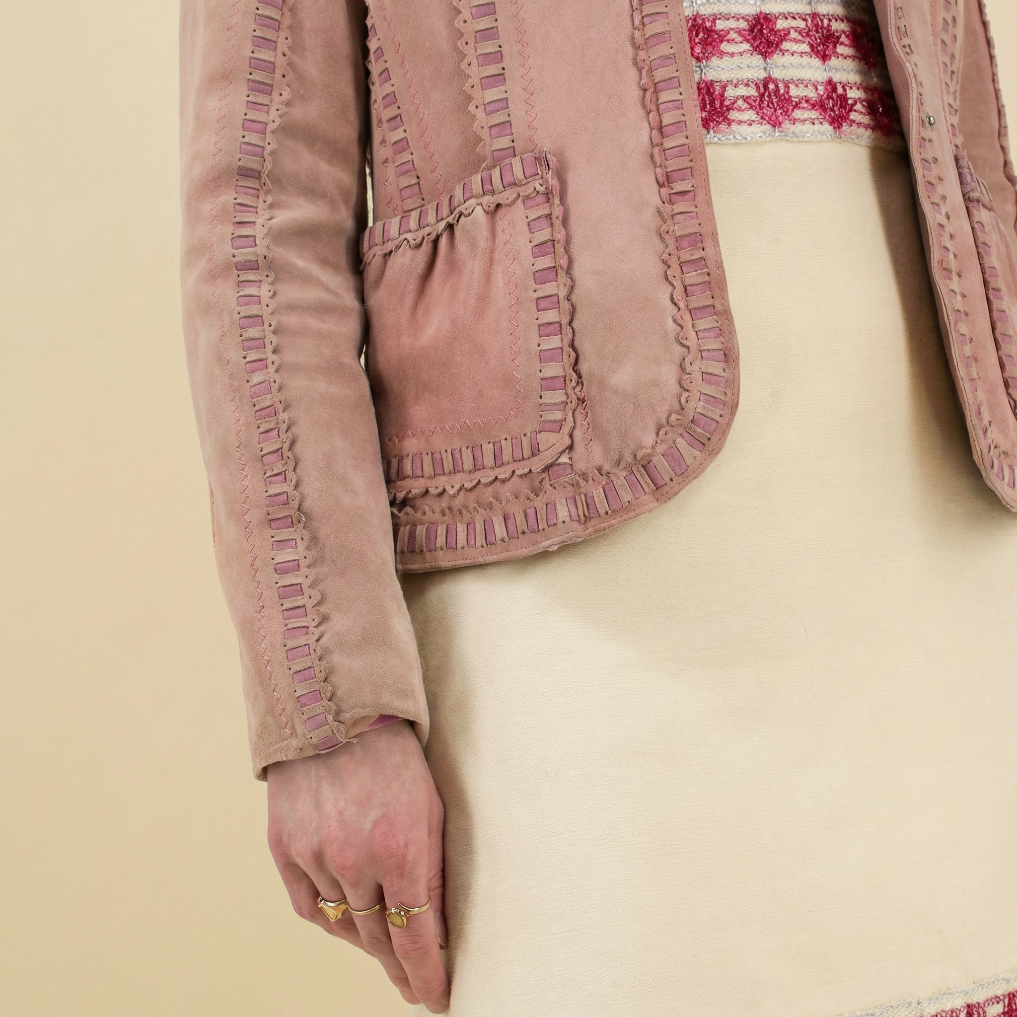 90s moschino cheap and chic blush suede jacket