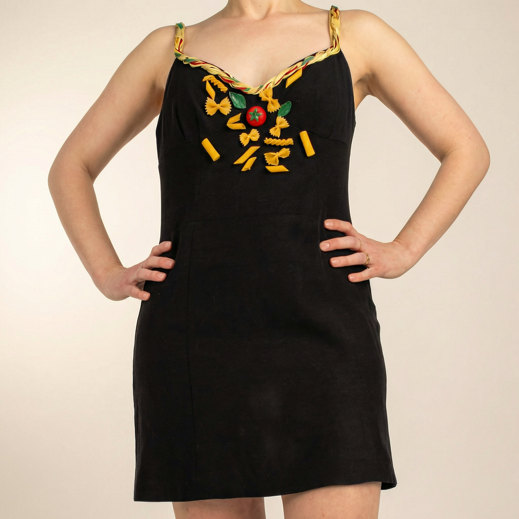 y2k moschino cheap and chic 'truly italian' pasta al pomodoro dress