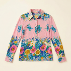 70s french floral knit disco blouse