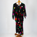80s norma walters silk chiffon rose print draped dress