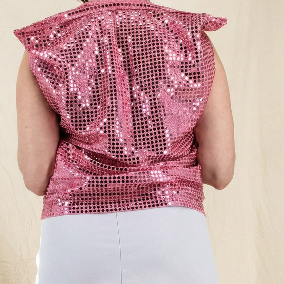 y2k era comme des garçons pink sequin pointed shoulder top - ad2007