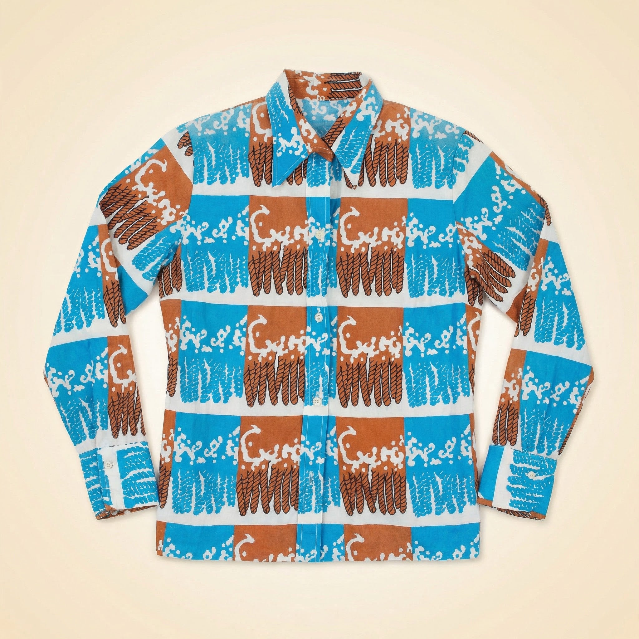 70s italian surf print cotton button down shirt