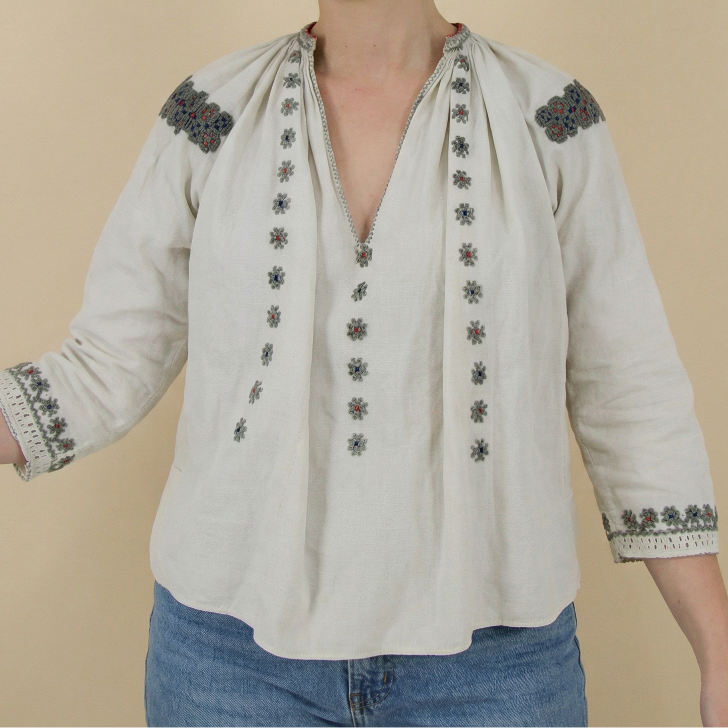 70s eastern european folk embroidered linen blouse