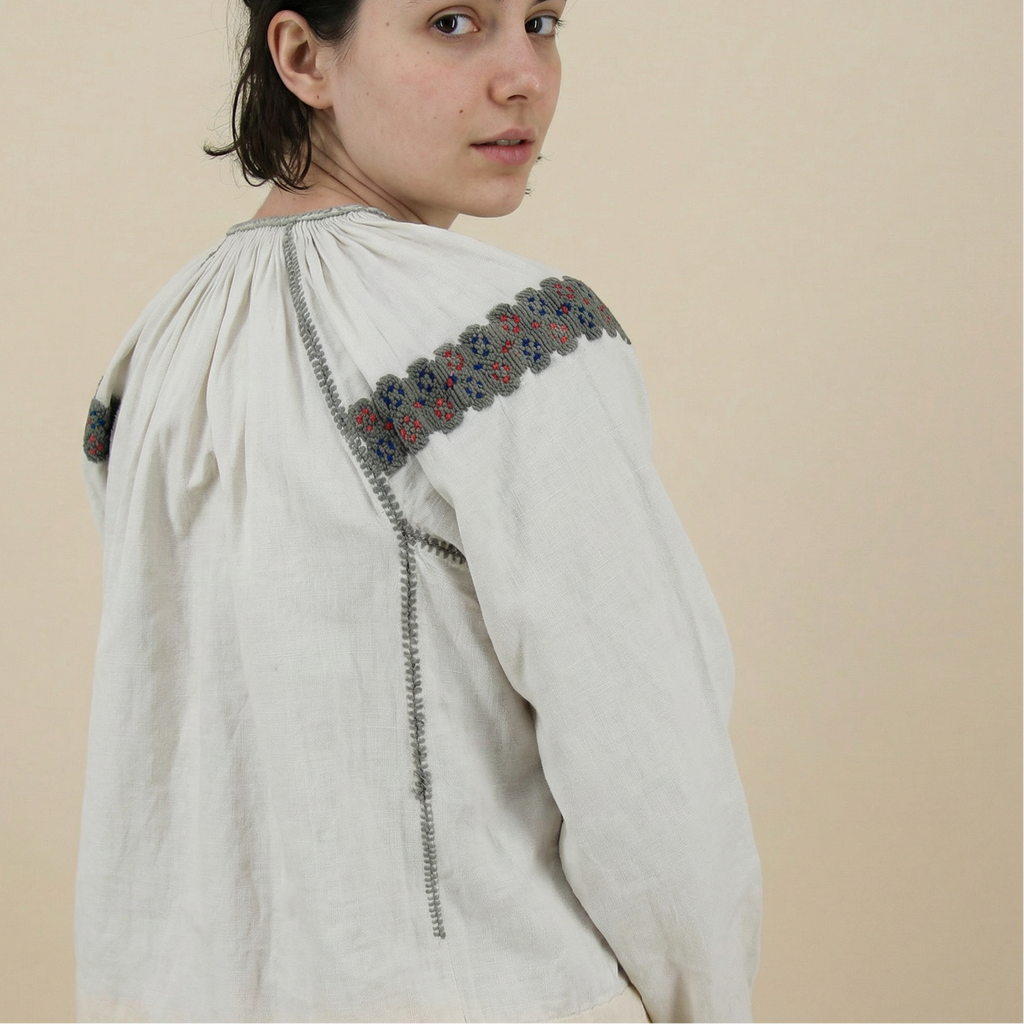 70s eastern european folk embroidered linen blouse