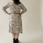 70s silk village print tie neck dress