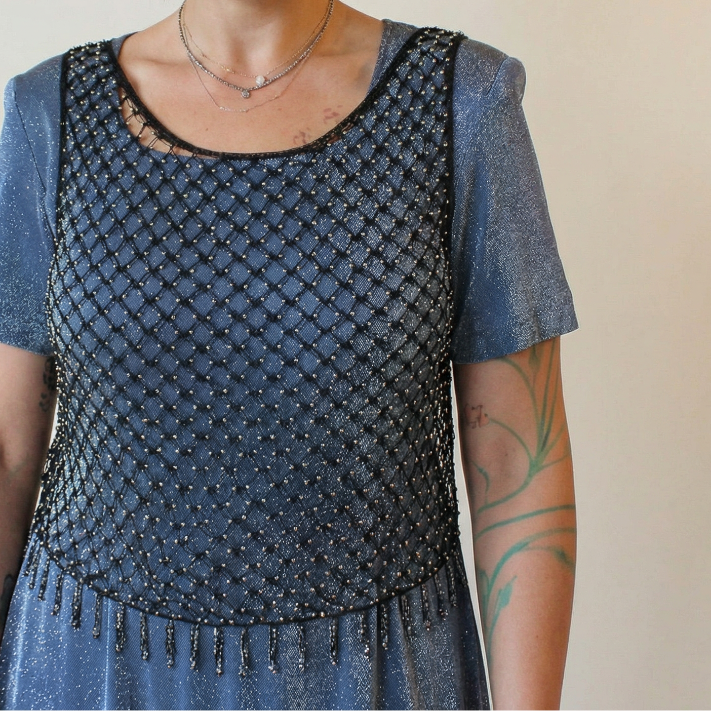 90s stenay silver beaded mesh top s/m
