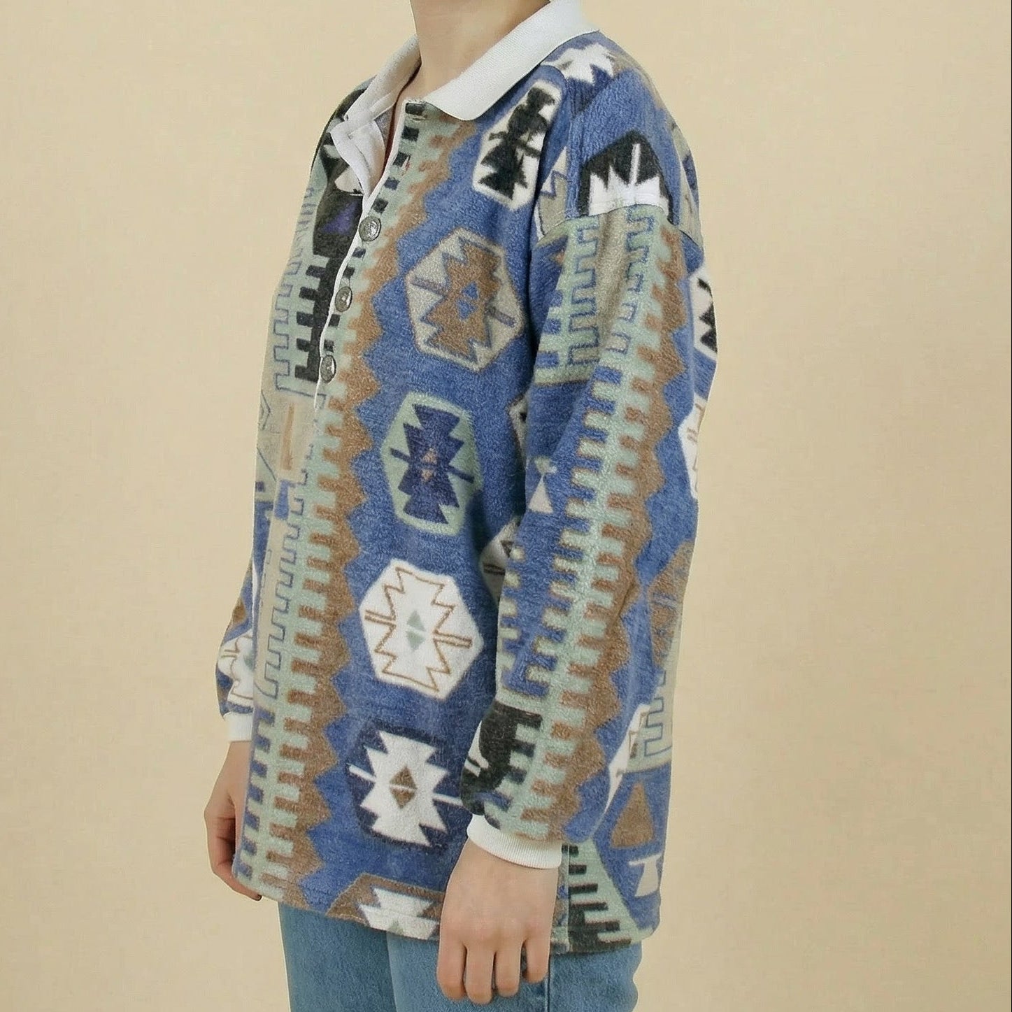 90s southwestern aztec jacquard rugby polo