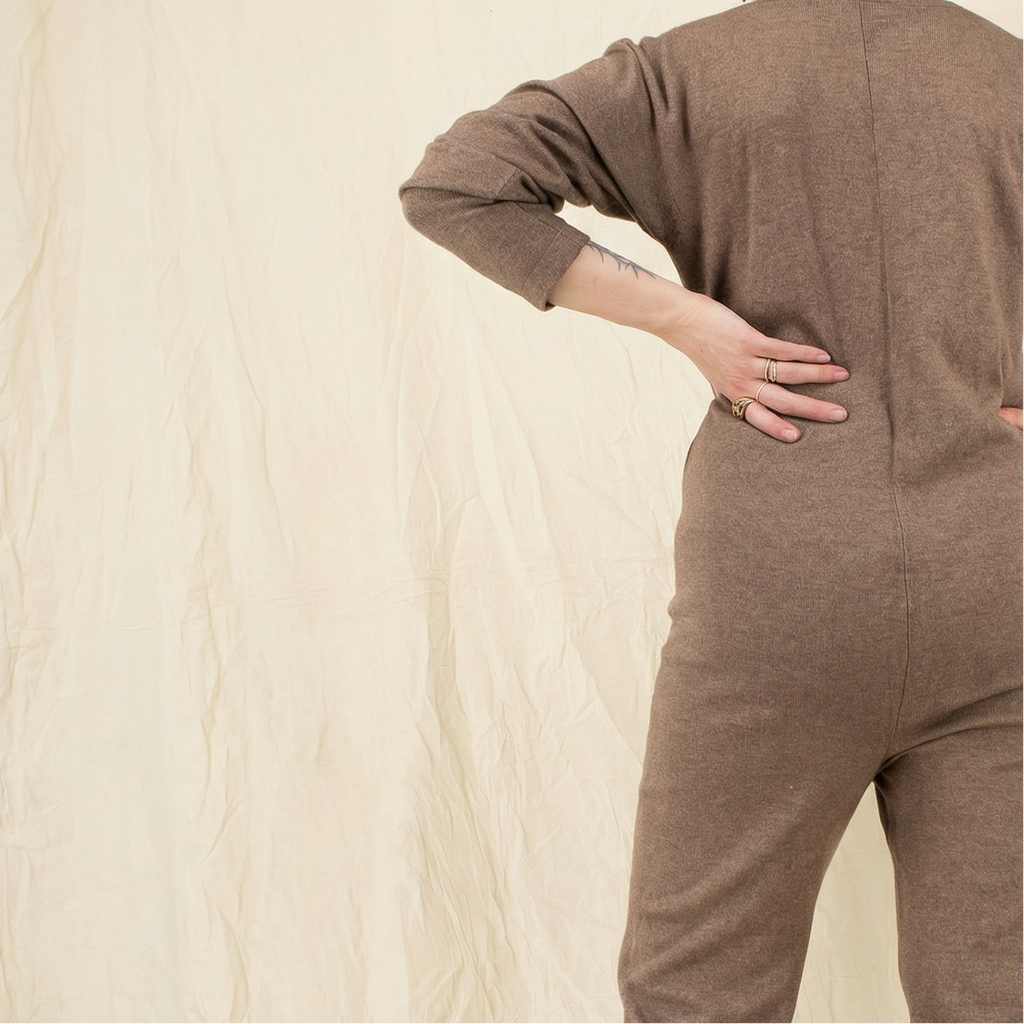 90s les copains taupe knit henley jumpsuit