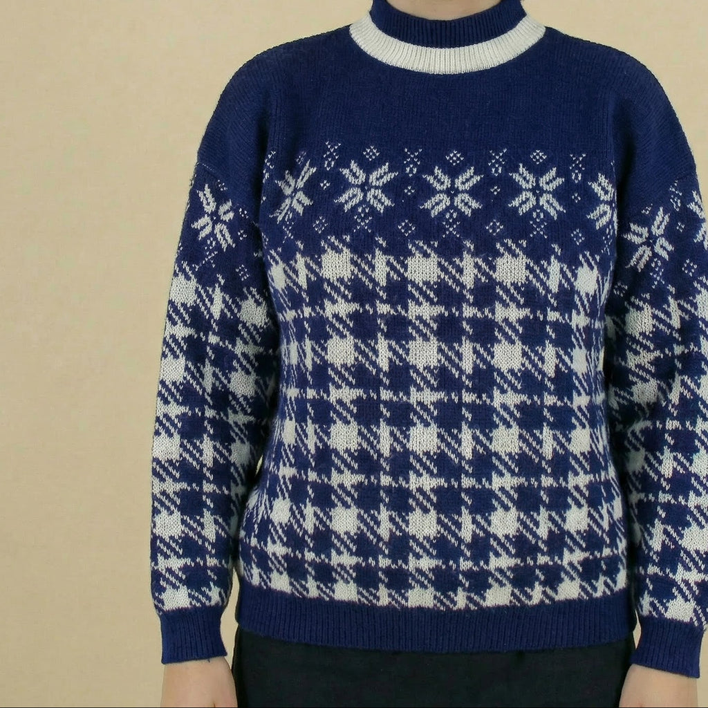 80s diane von furstenberg navy fair isle acrylic sweater