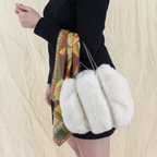 90s ivory faux fur & rhinestone chain bag