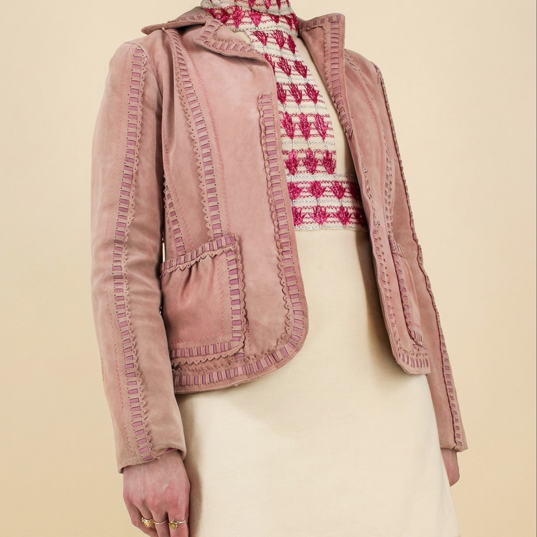 90s moschino cheap and chic blush suede jacket