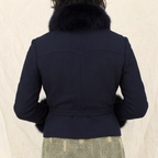 90s italian wool belted jacket with fox fur collar and cuffs