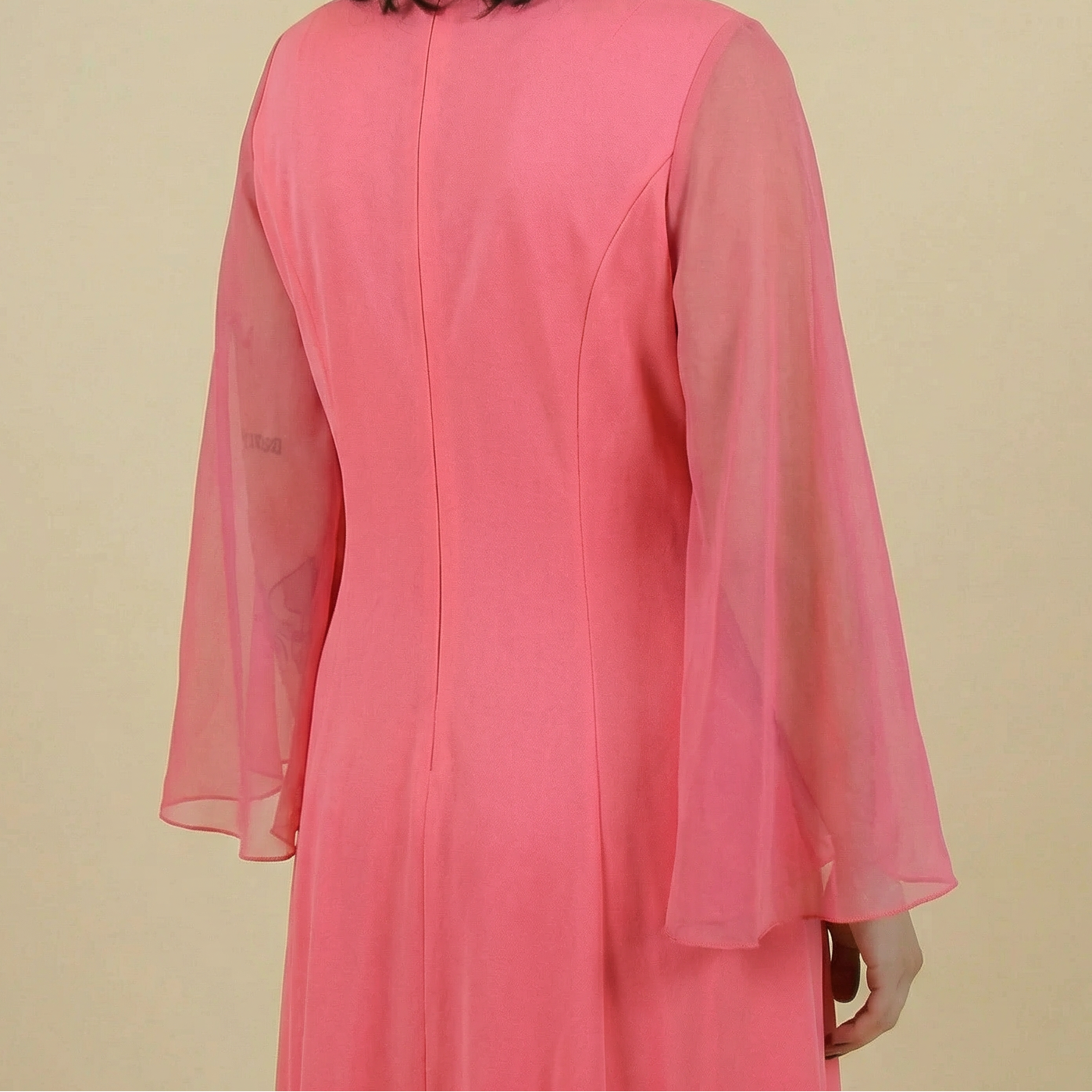 70s hot pink jeweled bell-sleeve maxi dress