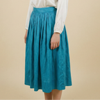 90s raw silk turquoise handmade midi skirt