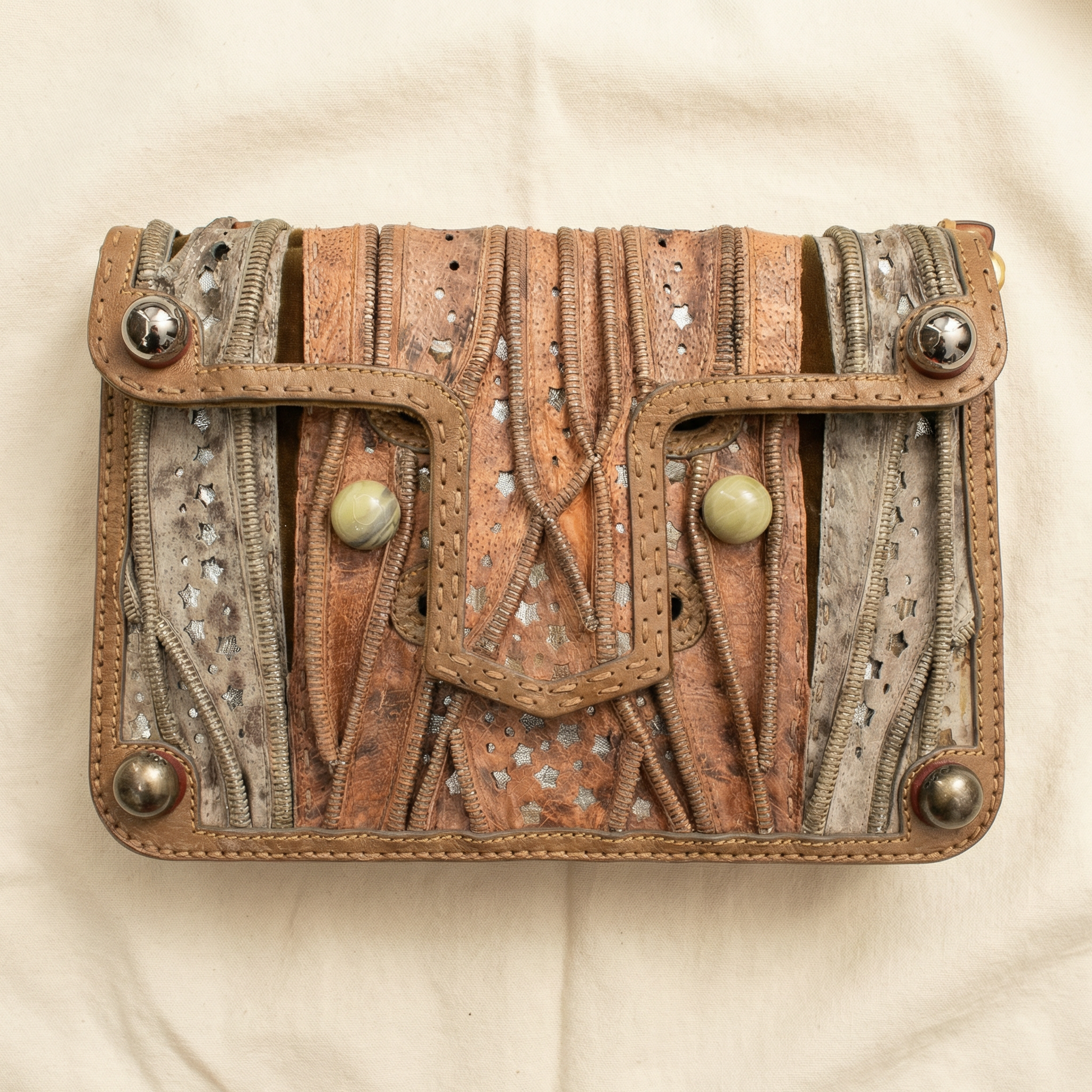 y2k fendi stone patchwork star-cutout crossbody bag or clutch