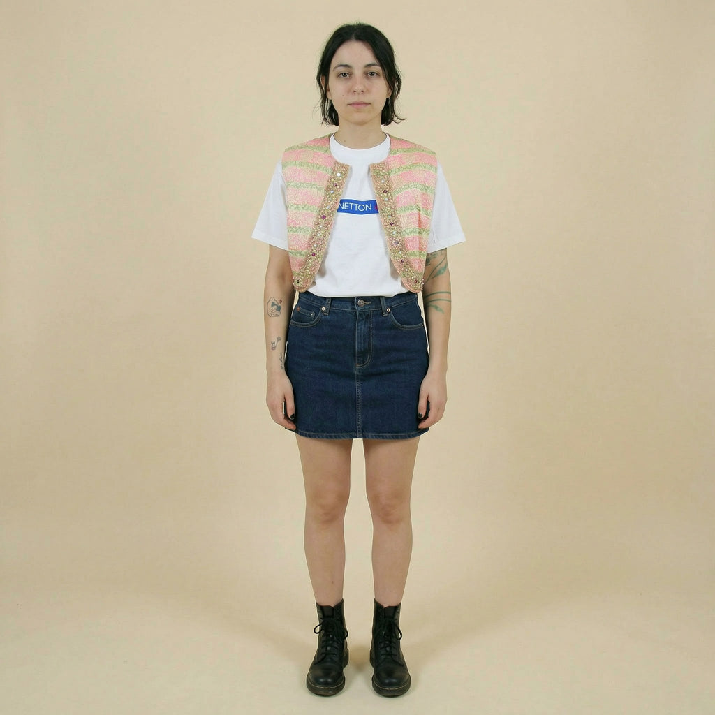 60s beaded brocade vest with pastel gems and pearls