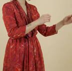 70s red marbled chiffon draped dress