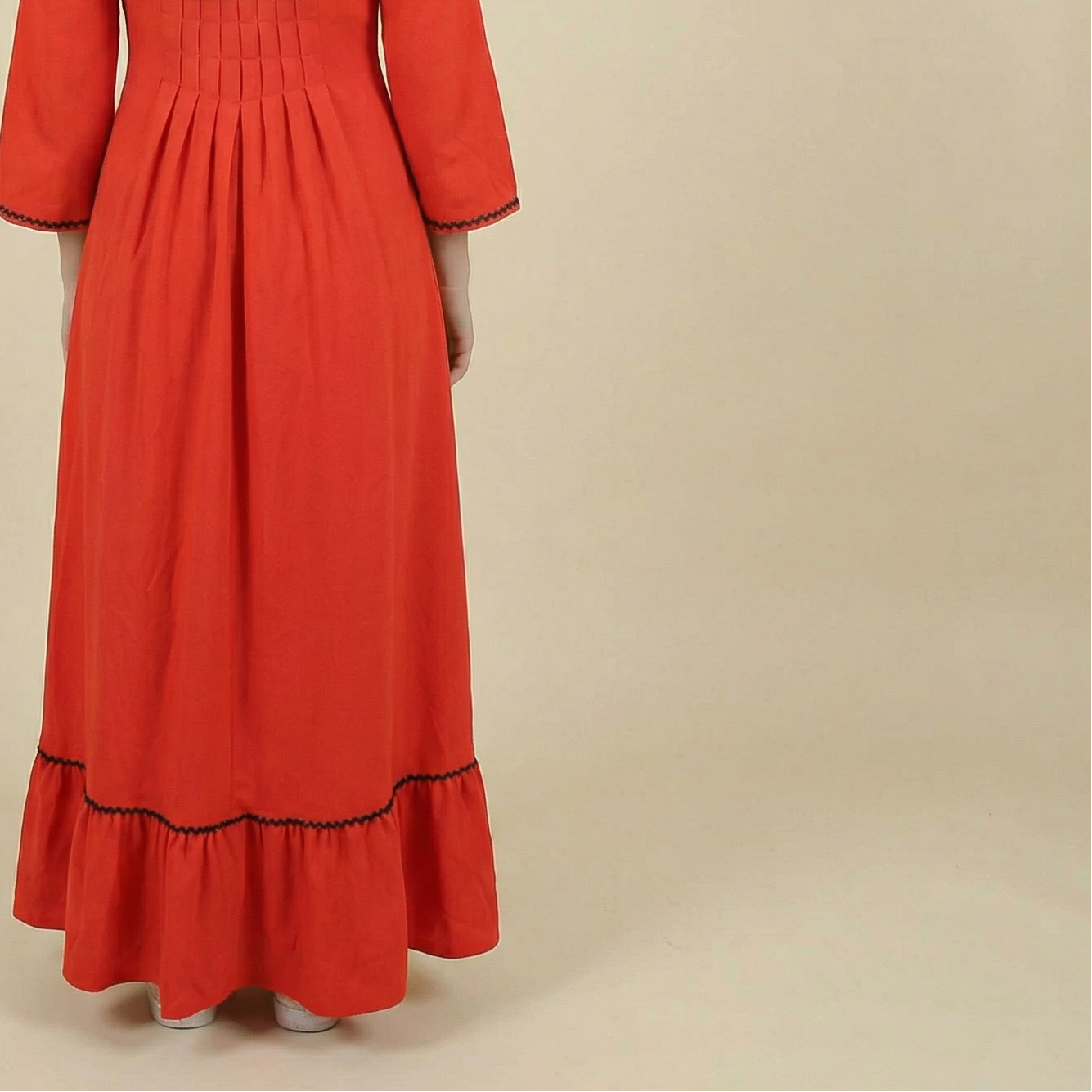 70s red embroidered maxi dress with cross-stitch