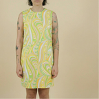 60s yellow green psychedelic swirl sheath dress