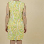 60s yellow green psychedelic swirl sheath dress