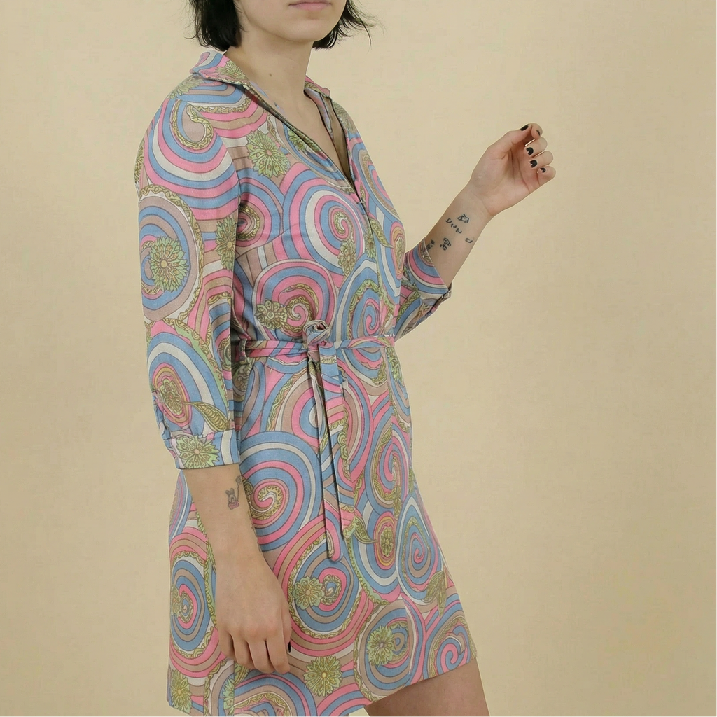 60s psychedelic zip-front knit mini dress