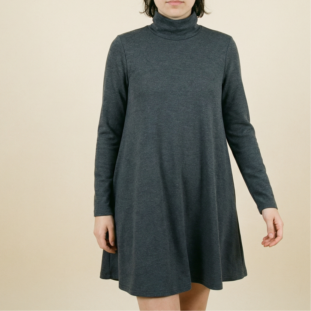 90s DKNY gray wool turtleneck sweater dress , Made in USA