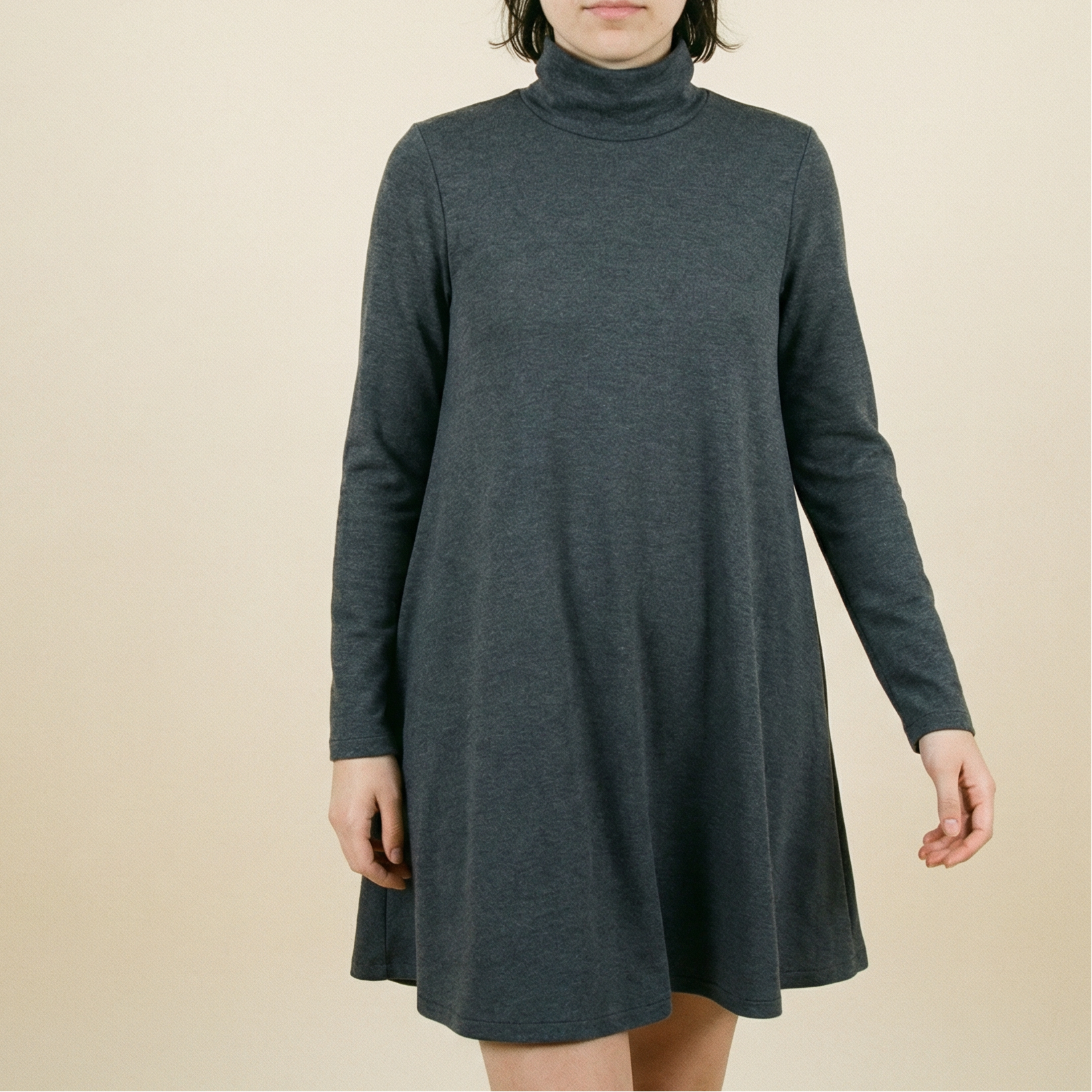 90s DKNY gray wool turtleneck sweater dress , Made in USA