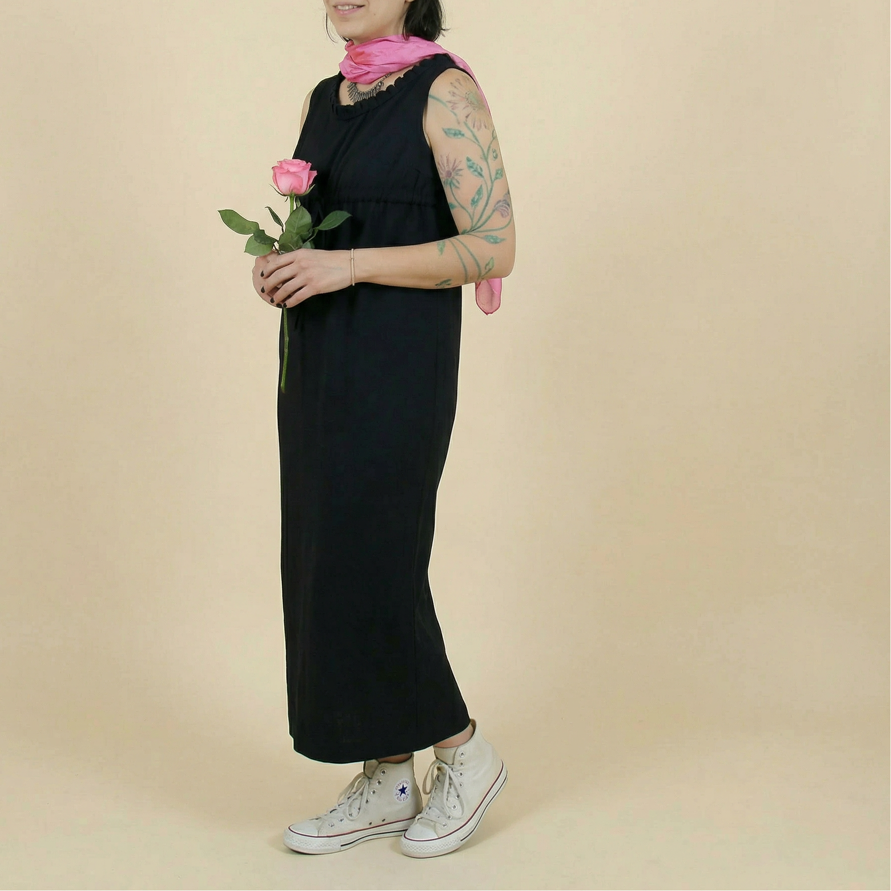 70s ed volin black ruffle maxi dress