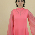 70s hot pink jeweled bell-sleeve maxi dress