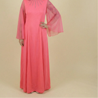 70s hot pink jeweled bell-sleeve maxi dress