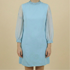 60s powder blue mock neck mini dress with sheer sleeves