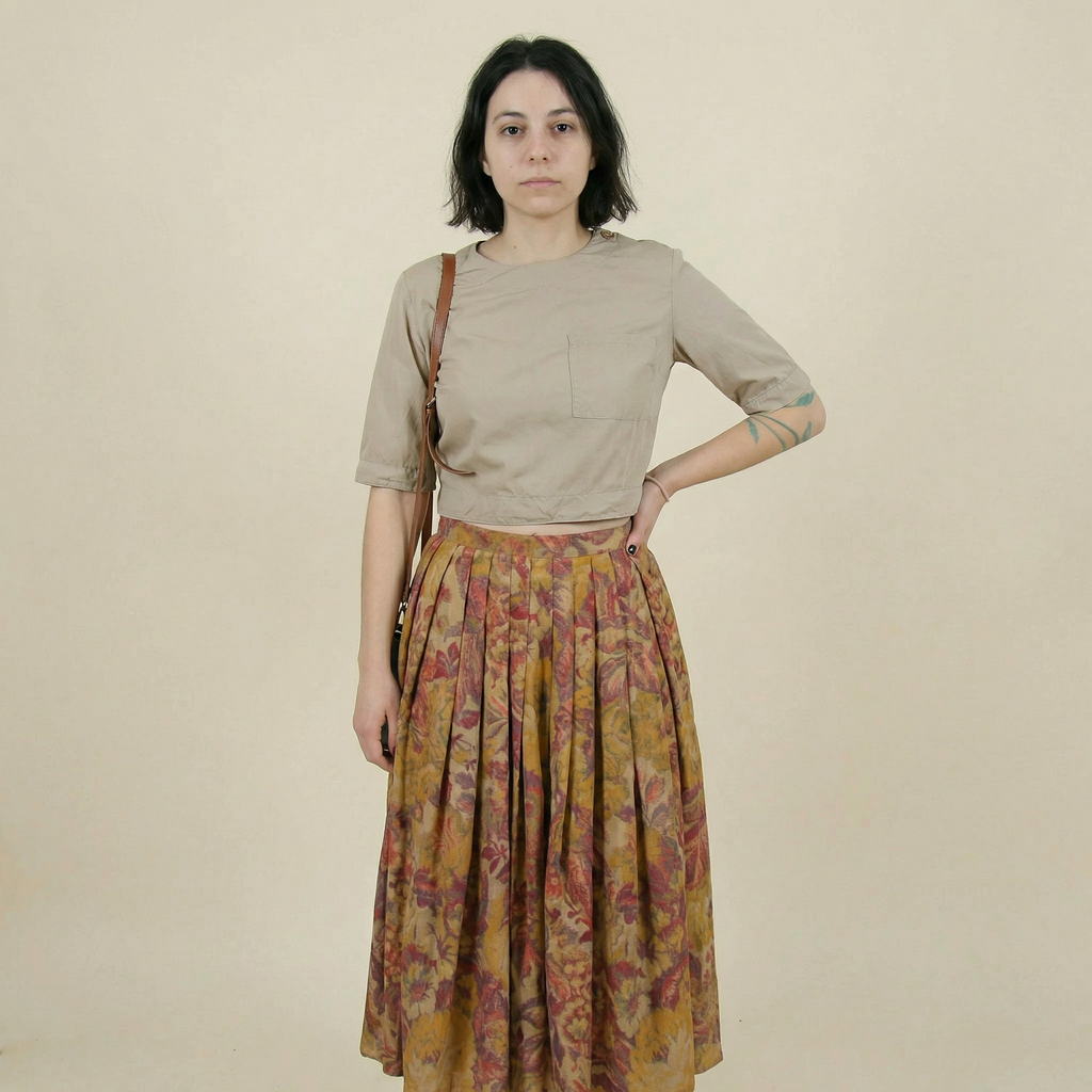 90s calvin klein classics 100% silk floral pleated skirt