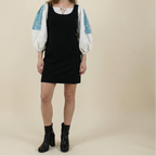 50s folk cropped blouse - hand-smocked neckline & wrists,  cutwork embroidery