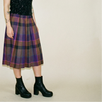 80s perry ellis purple plaid 100% wool pleated midi skirt