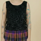 60s black beaded wool shell – made in hong kong