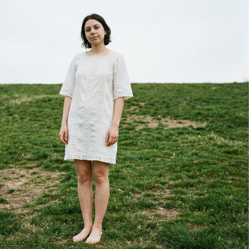 30s white pintucked cotton dress with lace panels