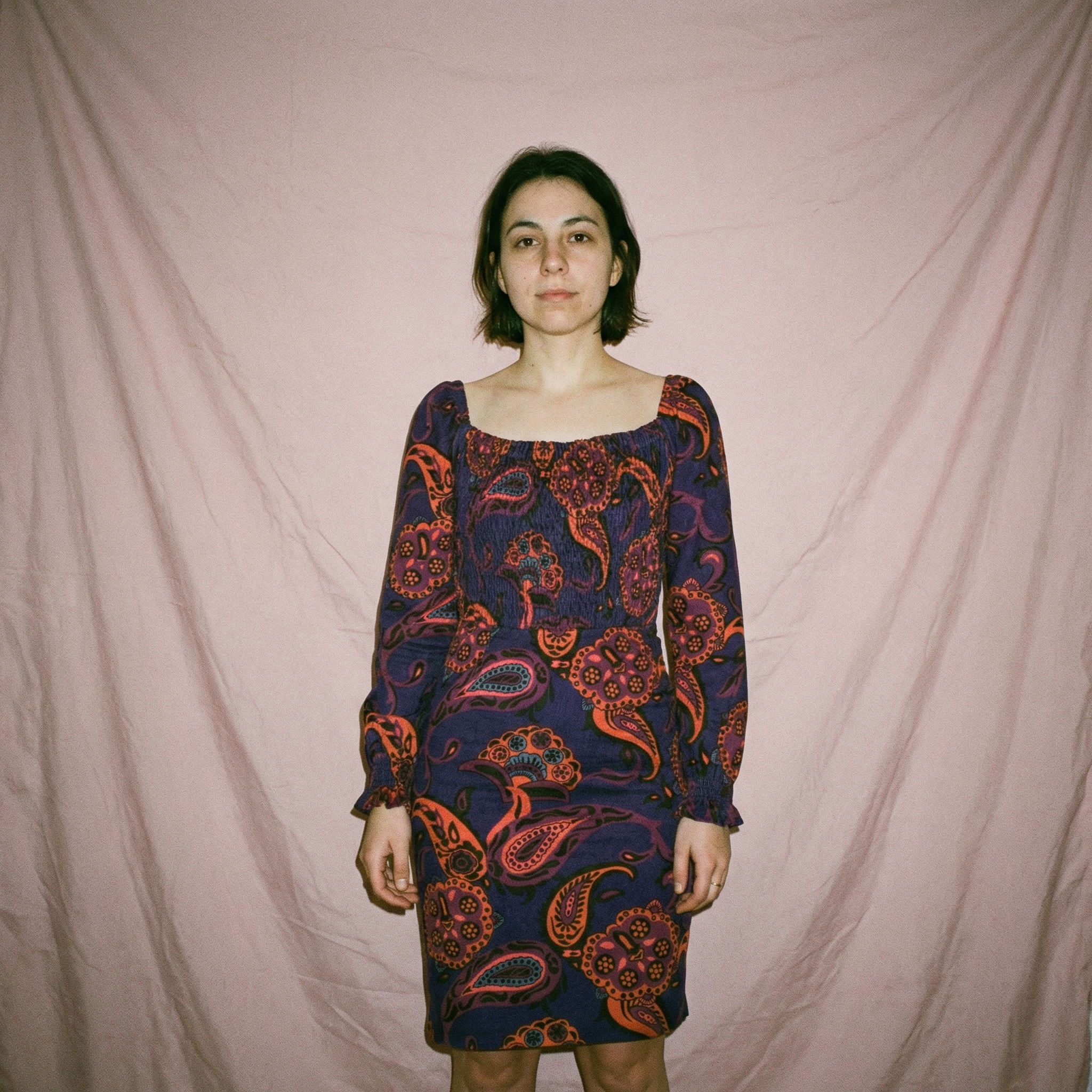 90s mod-revival gianna spocci velvet smocked mini - NOS