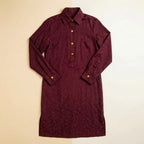 70s burgundy italian silk jacquard shirt dress