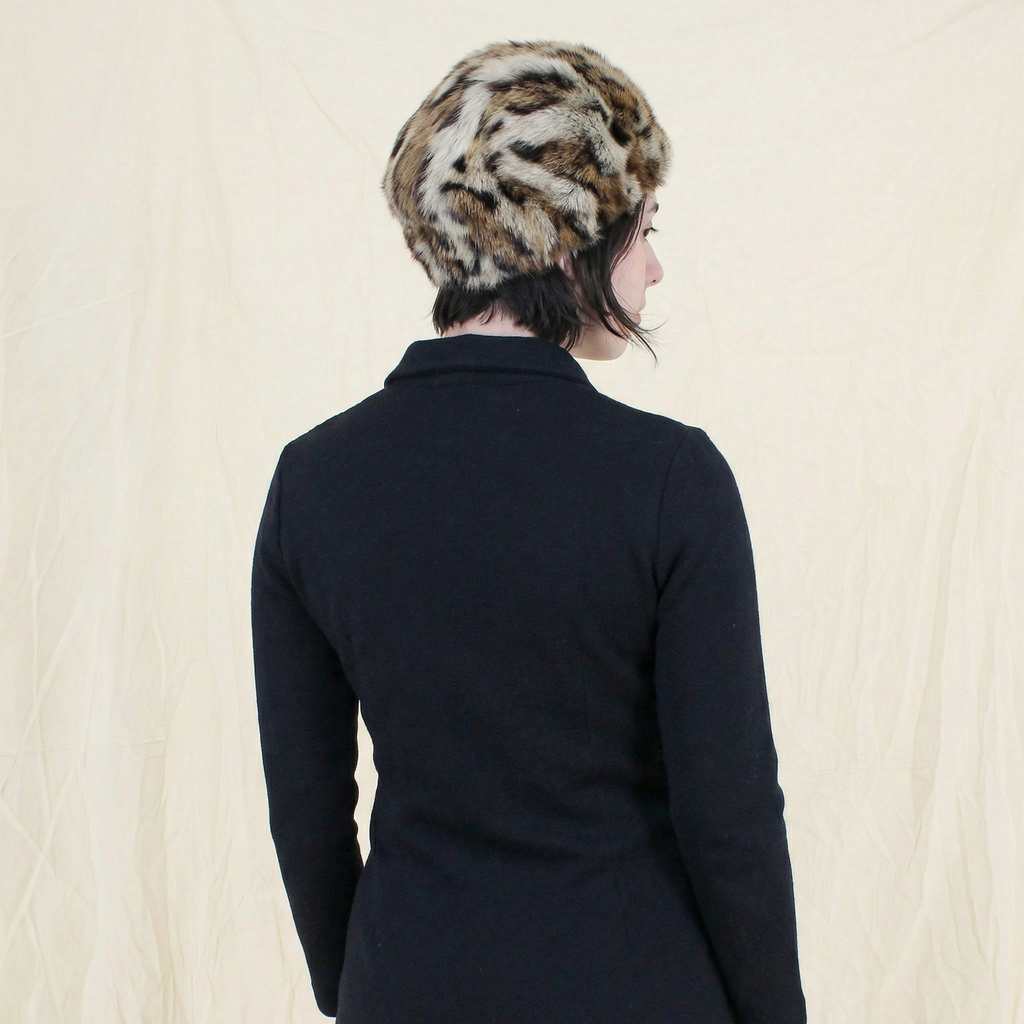 60s leopard print fur beret