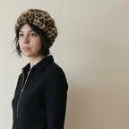 60s leopard print fur beret