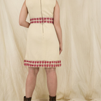 60s wool mod shift dress with metallic pink embroidery