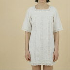30s white pintucked cotton dress with lace panels